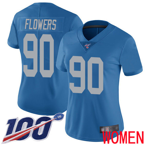 Detroit Lions Limited Blue Women Trey Flowers Alternate Jersey NFL Football #90 100th Season Vapor Untouchable->women nfl jersey->Women Jersey